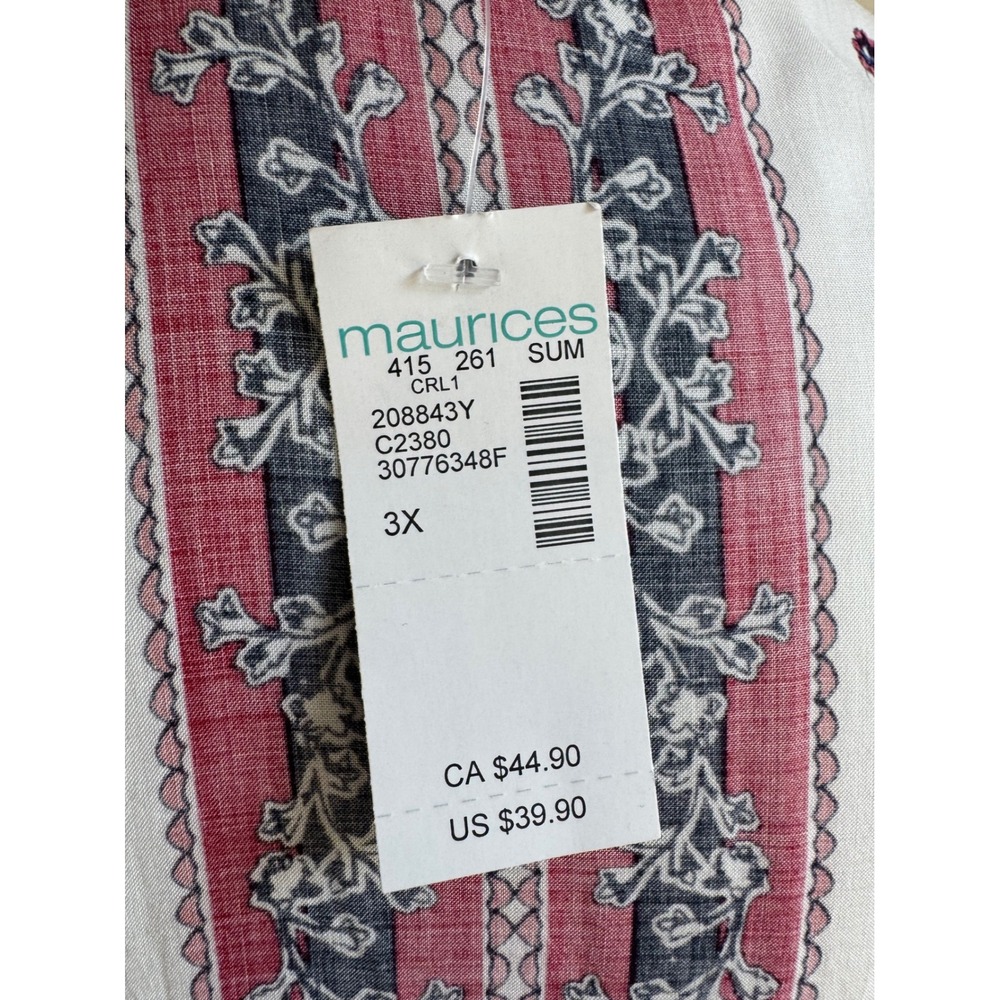 Maurices Womens 3X Paisley Floral Kimono Wrap Red Blue White Boho Open Front NEW - Picture 8 of 12